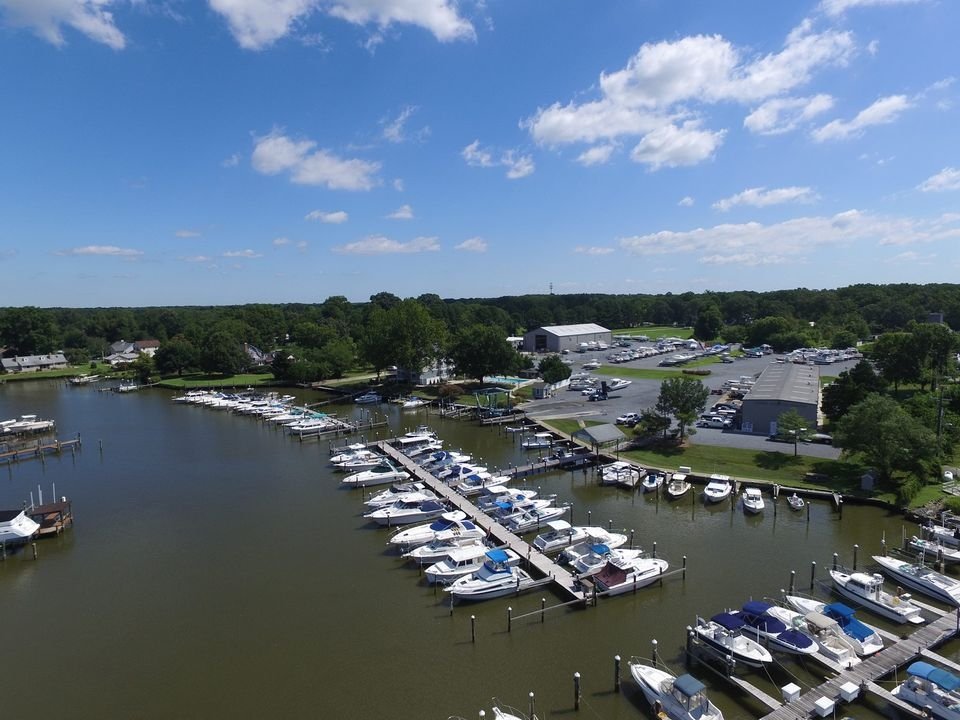 aerial view of boats at marina 